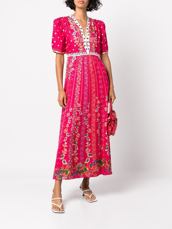 SALONI Dresses & Skirts - SALONI Hot Pink Floral Embroidered Maxi Dress